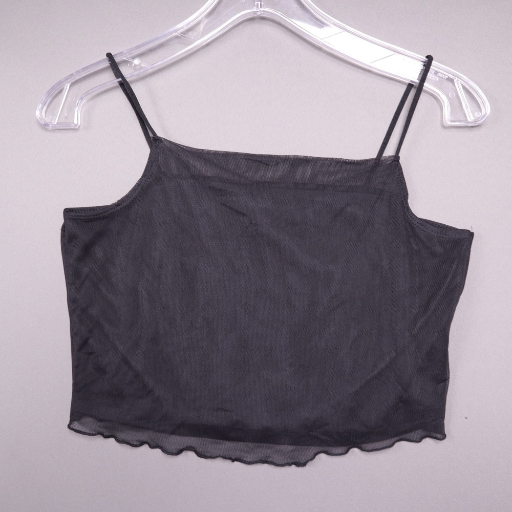 Orange Kiss Black Mesh Cami Crop Top Lettuce Edge Sheer Y2K Large